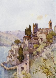 Corenno, Comosjøen (farge litho) av Ella Du Cane