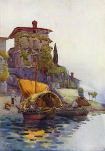Fiskebåter (farge litho) av Ella Du Cane