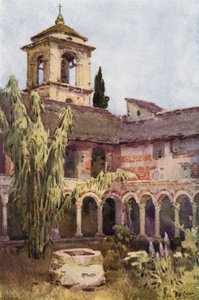 The Cloister of Piona, Comosjøen (farge litho)