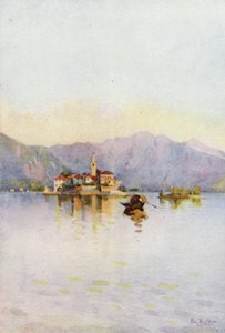 Isola Pescatori og Sasso di Ferro, Lago Maggiore (farge litho) av Ella Du Cane