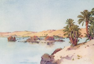 Kataraktbassenget fra Elephantine Island (farge litho) av Ella Du Cane