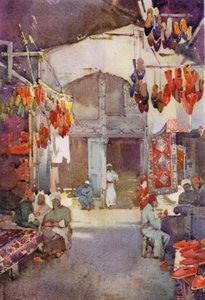 The Shoe Bazaar, Kairo (farge litho) av Ella Du Cane