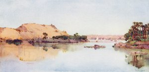 Sirdars øy og den arabiske sjeikens grav fra Elephantine (farge litho)