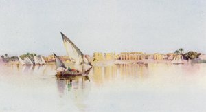Luxor-tempelet, fra Nilens vestbredd (farge litho)