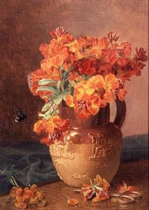 Et stilleben med veggblomster i en steintøymugge av Eloise Harriet Stannard
