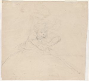 Studie av halvlang figur med stang [verso] av Emanuel Gottlieb Leutze