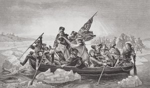 Washington krysser Delaware nær Trenton, New Jersey, julen 1776, fra "Illustrasjoner av engelsk og skotsk historie" bind II