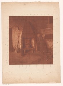 Bondekvinne som står ved en peis av Emanuel Samson van Beever