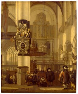 Interiør i en kirke (olje på panel) av Emanuel de Witte
