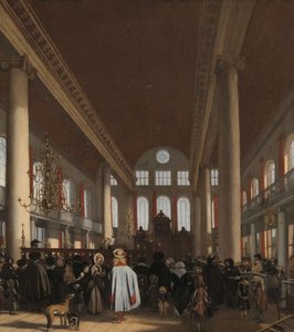Interiør i den portugisiske synagogen i Amsterdam, 1680 av Emanuel de Witte