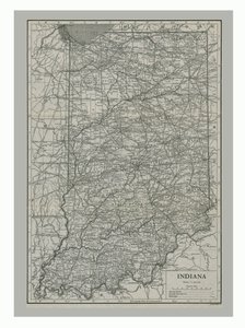 Kart over Indiana, USA, ca 1900-tallet