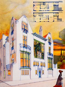 House Design, ca. 1905-6 (akvarell og penn på papir) av Emiel van Averbeke