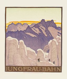 Jungfrau-Bahn, plakat som annonserer Jungfrau fjelljernbane (farge litho)