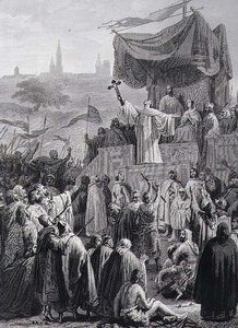 Preaching the Second Crusade, gravert av Alexandre Marie Colin (1798-1875) (gravering) av Emile (after) Signol