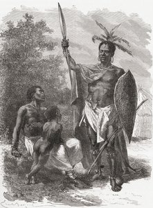 En innfødt i Ougogo, Sentral-Afrika, i krigsdrakt, illustrasjon fra 
