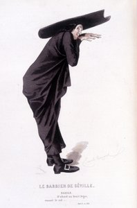 Komplett verk av Beaumarchais (1732-1799) av Edouard Fournier. tegning av Emile Bayard. Ed. Laplace, Sanchez et Cie, Paris 1876. Dette er Bazile i «Barberen i Sevilla» av Emile Antoine Bayard