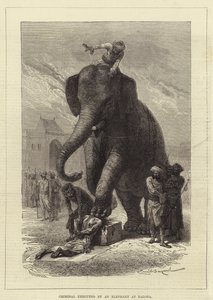 Forbryter henrettet av en elefant ved Baroda av Emile Antoine Bayard