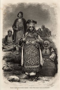 Forlovere og bønder ved de rumenske grensene, gravering etter tegningen av Emile Bayard, illustrerer reisen til Bulgaria, av Guillaume Lejean, i 1867, utgitt i "" Le tour du monde"" 1873, redigert av Edouard Charton, Hachette-utgaven, Paris . Se av Emile Antoine Bayard