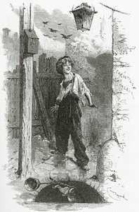 Gavroche, 1800-tallet (bw-gravering) av Emile Antoine Bayard
