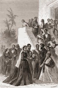 Kamehameha V, sentrum, med sin familie, illustrasjon fra 