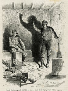 Sir Henri Morton Stanley (1841-1904) og Franck Pock, hans utforskningskamerat, bestemte seg for en haug eller ansikt av reiseruten deres, tegnet av Emile Bayard, for å illustrere historien "Gjennom det mystiske kontinentet" (Ekvatorial-Afrika), en reise c av Emile Antoine Bayard