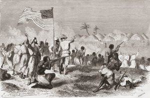 Stanleys angrep på Zimbizo under hans ekspedisjon i 1871, illustrasjon fra 