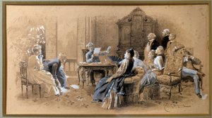 Forfatteren Alexandre Dumas Jr. (1824-1895) leser verkene hans Lavis d