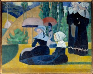 Bretoner med paraplyer av Emile Bernard