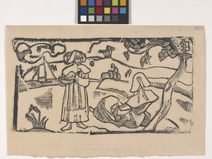 Deux Bretonnes (to bretonske kvinner) (treblokktrykk) av Emile Bernard