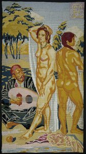 Geborduurd bord; To badende av Emile Bernard