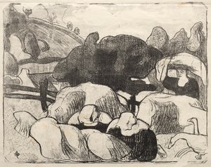 Les Bretonneries: Bretonske kvinner som lager høystakker av Emile Bernard