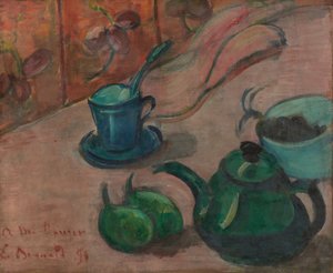 Stilleben med tekanne, kopp og frukt av Emile Bernard
