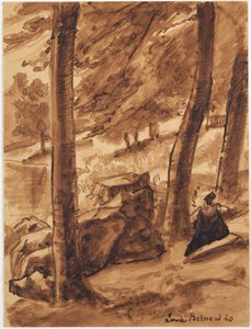 Skogscene med figur av Emile Bernard