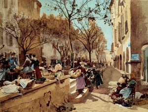 A Day of Walking in Provence på 1800-tallet Maleri av Emile Charles Dameron (1848-1908) Paris sent på 1800-tallet, dekorativ kunst av Emile Charles Dameron