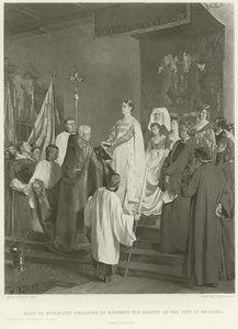 Maria av Burgund sverger å respektere rettighetene til byen Brussel (gravyr) av Emile Charles Wauters