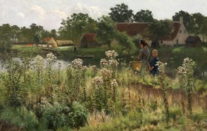 The River Lys at Astene, ca. 1885 (olje på lerret)