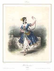 Den franske ballettdanseren Adele Dumilatre danser ved Paris Opera, c1840 (farge litho)