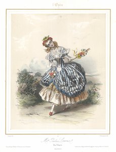 Fransk ballettdanser Pauline Leroux danser ved Paris Opera, c1840 (farge litho)