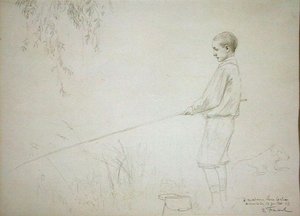 Ung gutt fiske av Emile Friant