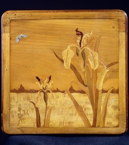 Bord i jugendstil, av Emile Galle (1846-1904), valnøtt med finerfinish og ulike treslag, detalj, Frankrike, 1900-tallet av Emile Galle