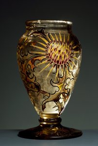 Røkt glassvase med emaljedekorasjoner, ca 1890, av Emile Galle, Nancy, Frankrike