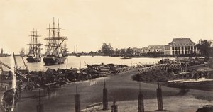 Utsikt over etableringen av Imperial Messageries, 1866. av Emile Gsell