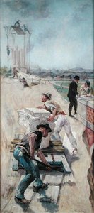 Arbeidere som bygger Hotel de Ville, Paris av Emile Henri Blanchon