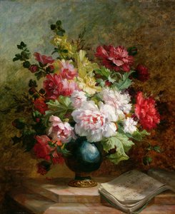 Stilleben med blomster og noter