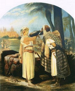 Rebekka gir tjeneren en drink av Emile Jean Horace Vernet