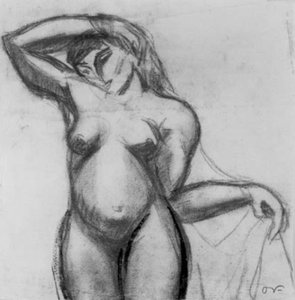 Figurstudie. Stående kvinne i ansiktet med et draperi. av Emile Othon Friesz