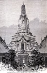 Portalen til den store Wat-Chan-pagoden, Bangkok. Tegning av Thérond.