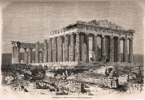 The Parthenon, a Athenes, tegning av Therond, for å illustrere historien om M.A.Proust, en vinter i Athene