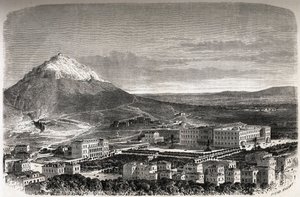 Utsikt over Athenes Hellas, tegning av Therond, for å illustrere historien om M.A.Proust, en vinter i Athene