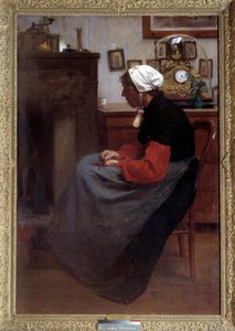 Enkelt hjerte En gammel bonde sover på en stol i et rustikk interiør. Maleri av Emile Troncy (1859-1943). Paris, Palais du Luxembourg DR av Emile Troncy
